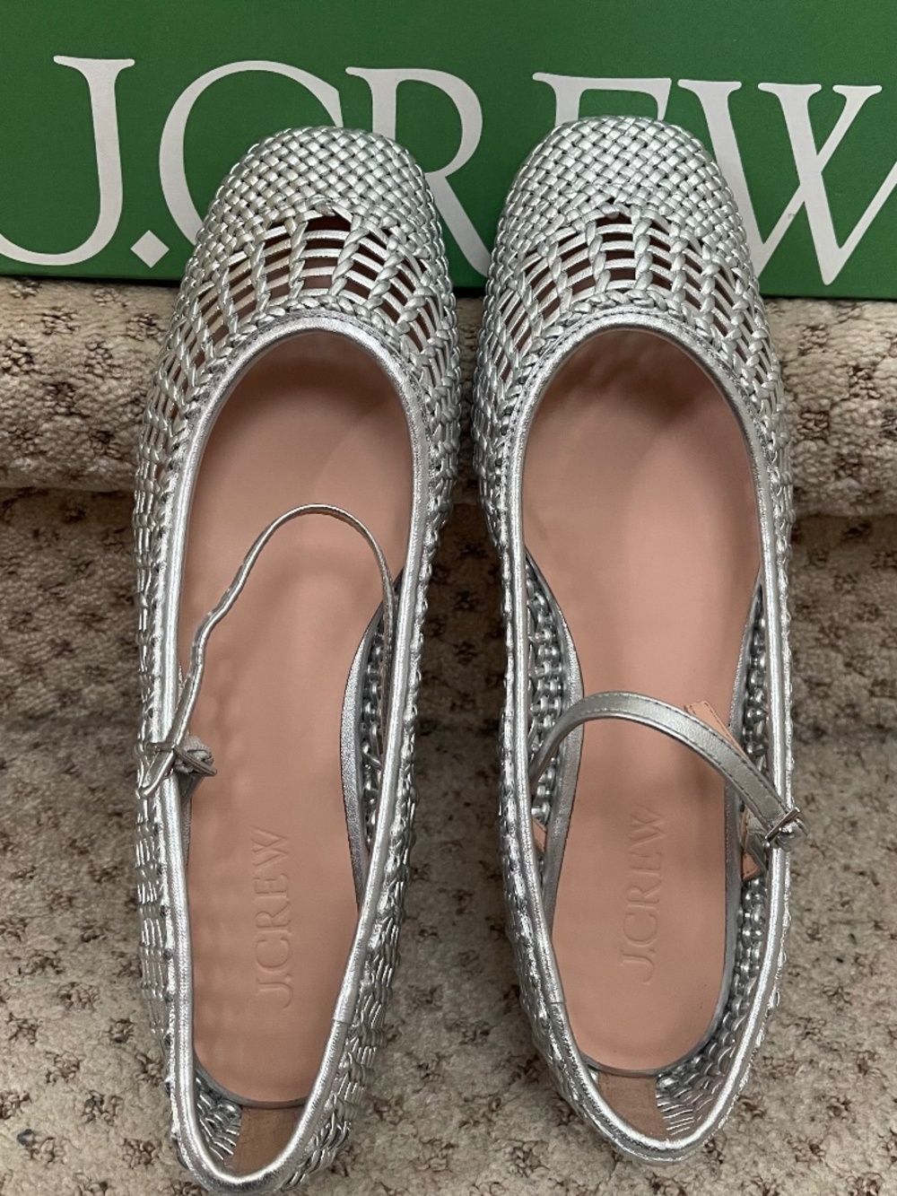 JCrew J Crew woven silver flats Mary Janes women’s sz 10